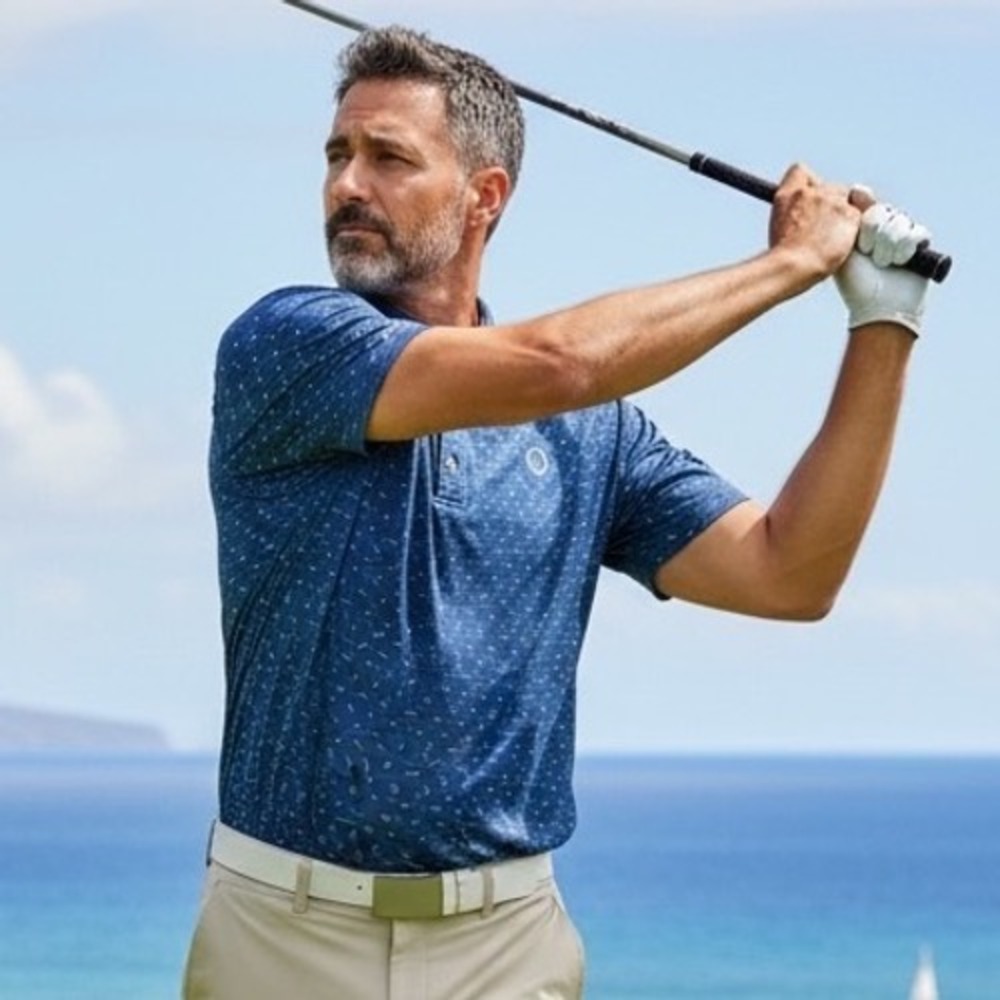 Johnnie-O Mens JMPO3550 Lake Blue Geometric Print Performance Golf Polo Shirt L